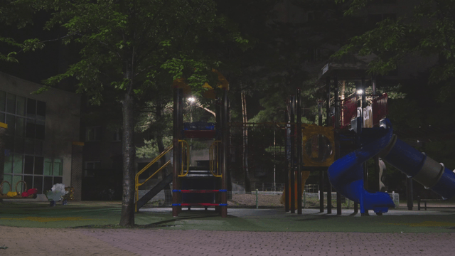 Empty quiet playground at night
