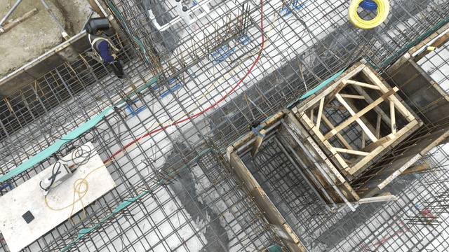 Construction site with steel framework
