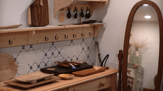 Cozy kitchen with wooden utensils