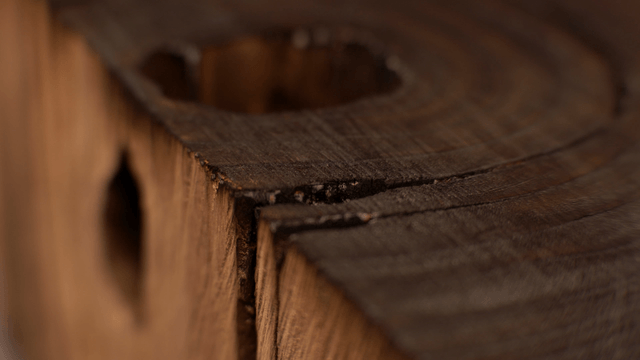 Wooden sculpture surface with remaining embers