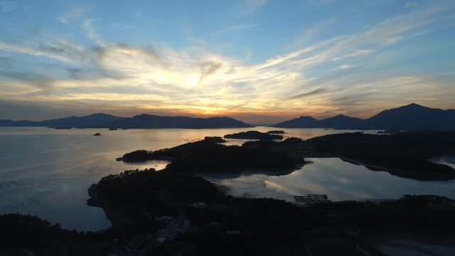 Serene coastal landscape at sunset
