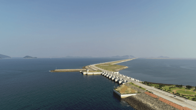 Long bridge stretching over the sea