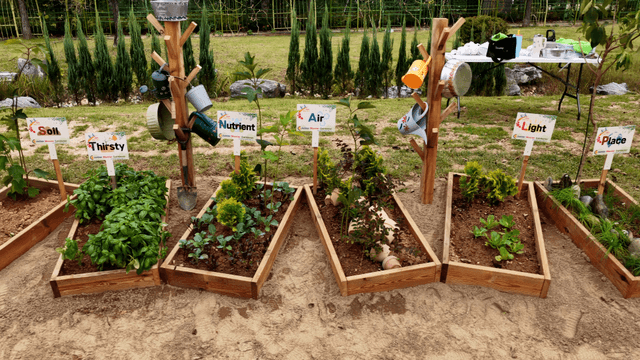 Garden bed with various name tag