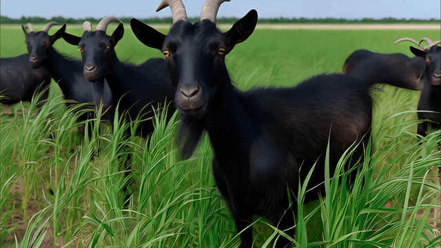 Black goats on a meadow