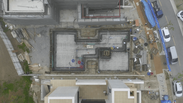 Construction site with buildings and roads