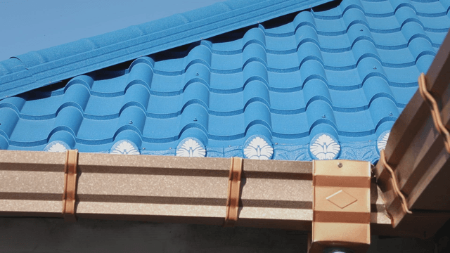 Blue tiled roof with decorative patterns