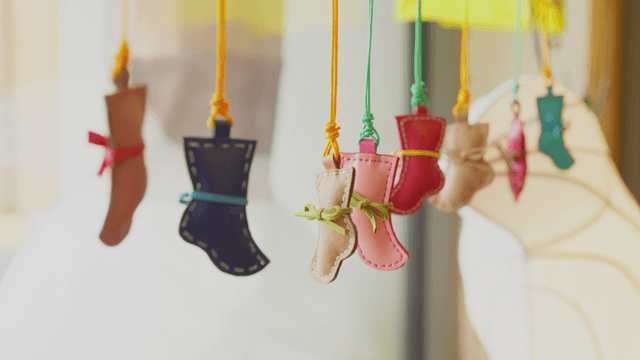Colorful stocking-shaped ornaments
