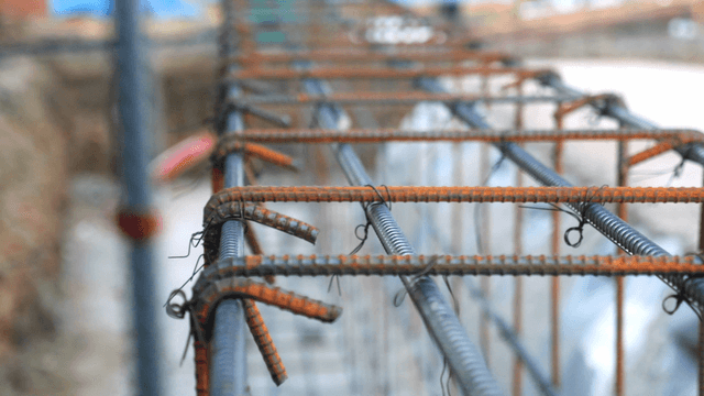 Steel rebar structure at a construction site