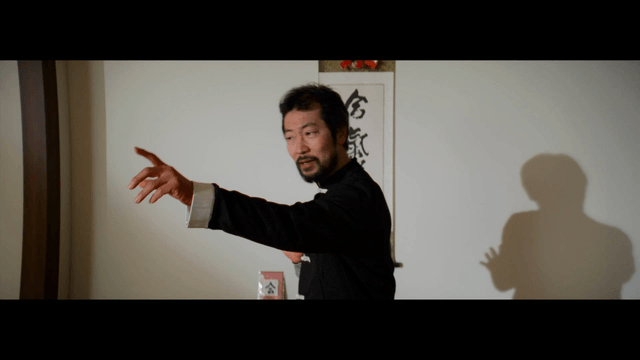 Man explaining martial arts indoors