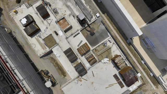 Construction site with excavator and equipment