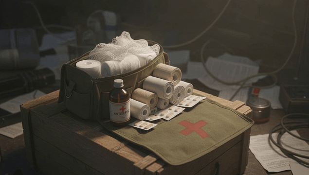 First aid kit with medical supplies