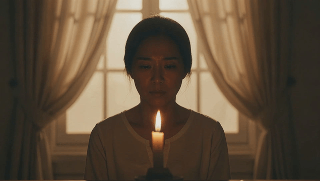 Woman sitting quietly with a candle