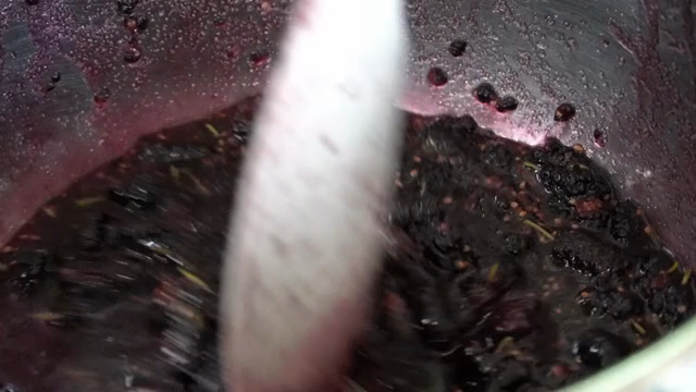 Berries being stirred in a pot