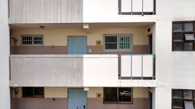 Apartment balconies with closed doors