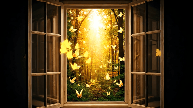Butterflies fluttering in a sunlit forest