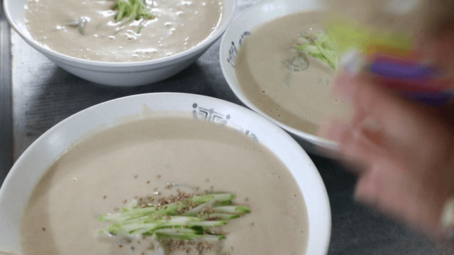 Cold Soybean Noodles with sliced cucumber and sesame