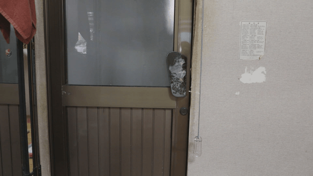 Old apartment corridor door scene