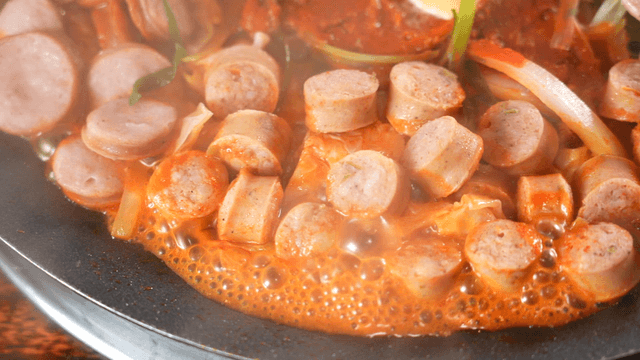 Budaejjigae  filled with boiling hot sausages