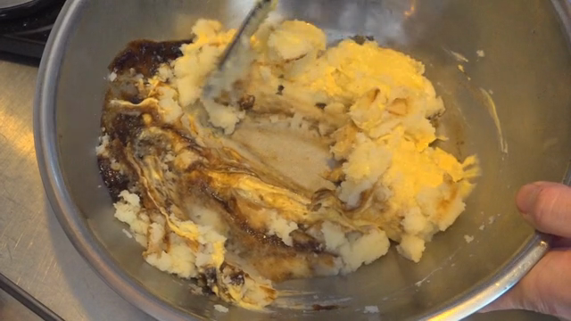 Mixing ingredients in a metal bowl