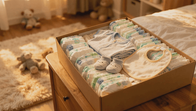 Cozy nursery room with baby items