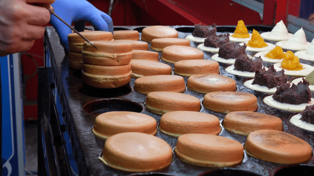 Stacked layers of finished red bean cakes