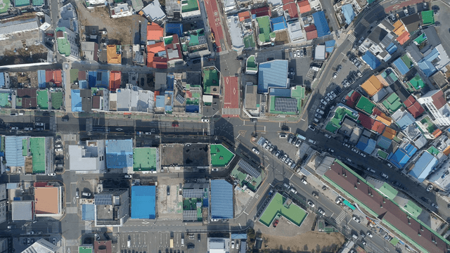 Colorful rooftops in a vibrant city