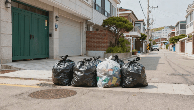 Trash bags on quiet residential street