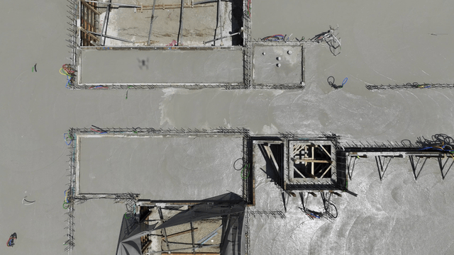 Concrete foundation at a construction site