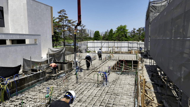 Construction workers at a building site