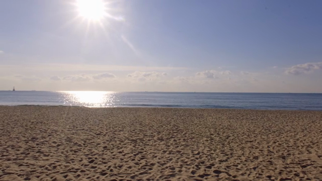 Serene beach with waves and sunlight