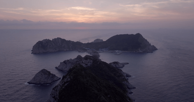 A tranquil island at sunset