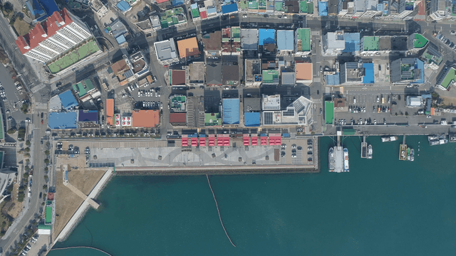 Colorful rooftops of a vibrant coastal city
