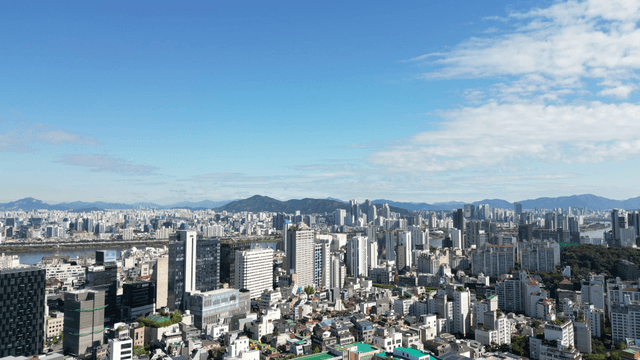 Cityscape unfolding under clear sky