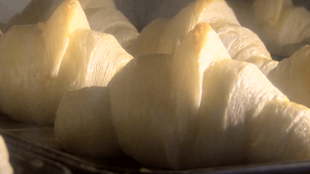 오븐에서 크루아상이 구워지는 과정