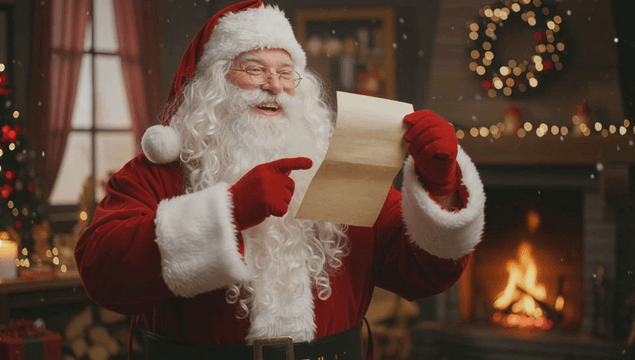 벽난로 옆에서 편지를 읽는 산타