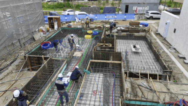 Construction workers at a building site