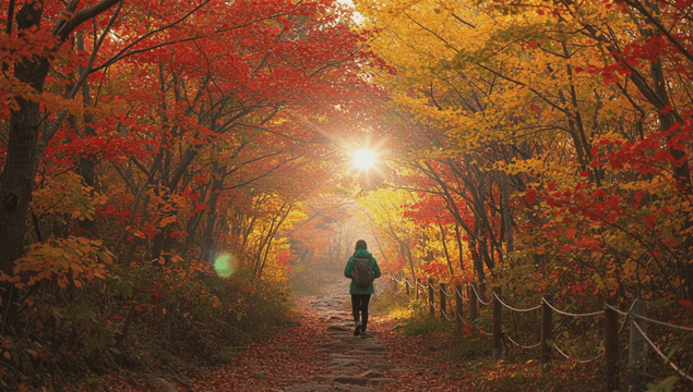 Person walking on an autumn forest path