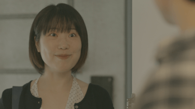 Short hair woman entering home