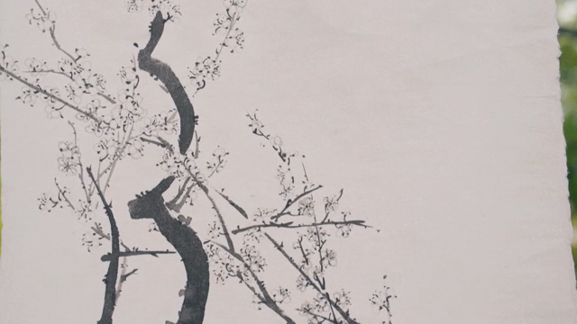 Traditional ink painting of a plum tree