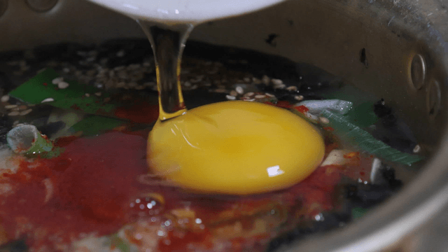 Egg added to chicken noodle soup