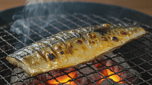 Grilled mackerel on a barbecue grill