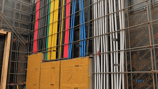 Colorful cables at a construction site