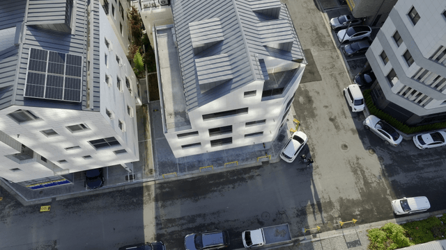 Modern buildings with solar panels