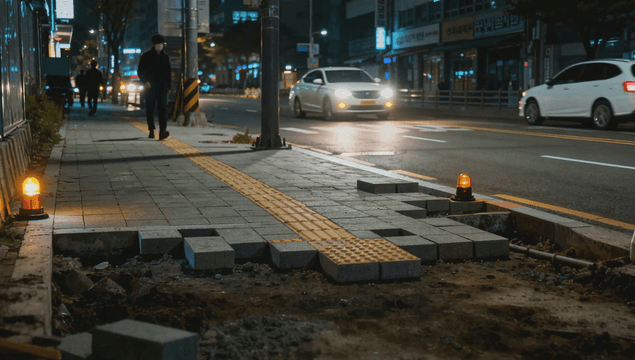 Night street under road construction work