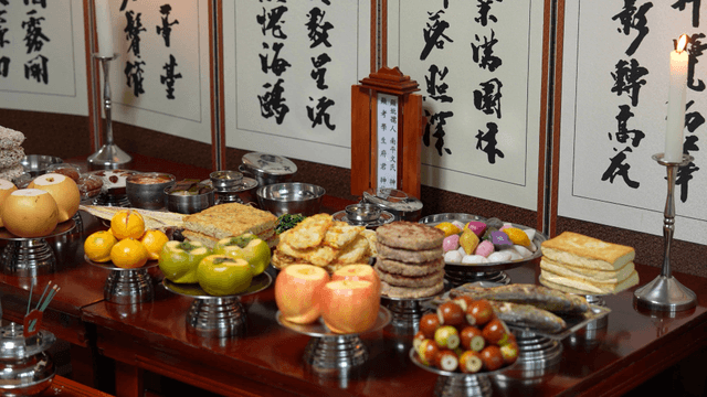 Korean Chuseok ancestral table setting