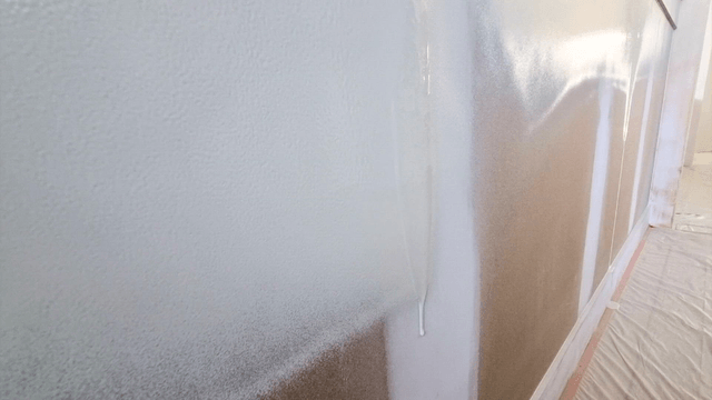 Freshly painted wall with drying paint