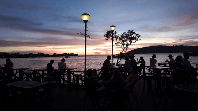 Sunset view from a seaside cafe