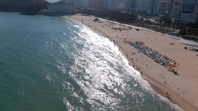 Bustling beach with people enjoying the sun