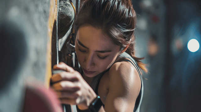 Woman indoor climbing