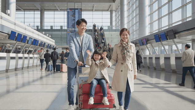 Family at the airport with luggage